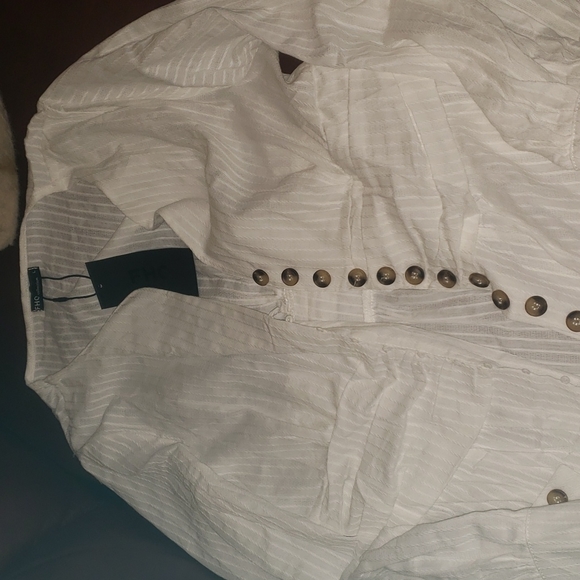 Ruched waist button down long sleeve v neck top boho - Picture 3 of 5